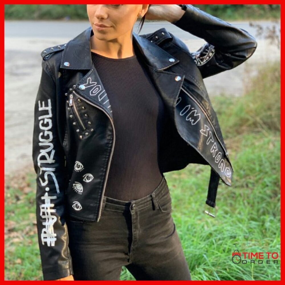 Faux Leather Biker Jacket with Belt, Punk Style, Sizes S-XL - Picture 8 of 8